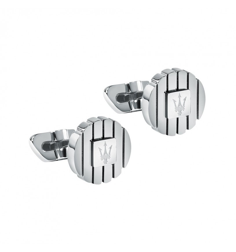 Gemelli Uomo Acciaio Maserati Logo Centrale Lucido Barre Laterali JM5249JD01