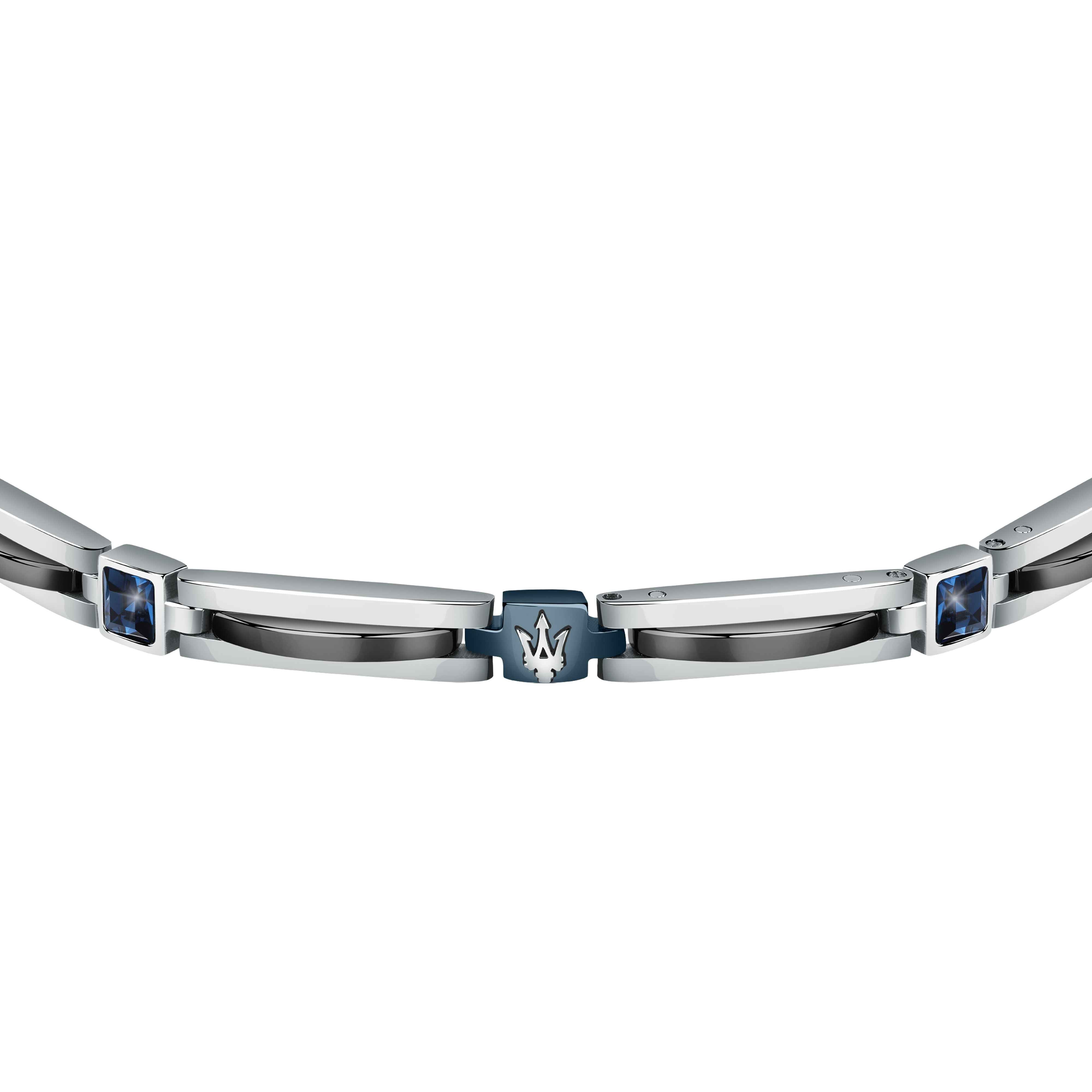 Bracciale Uomo Maserati Acciaio Bicolore Ceramica Nera Logo Centrale Blu JM223ATZ20
