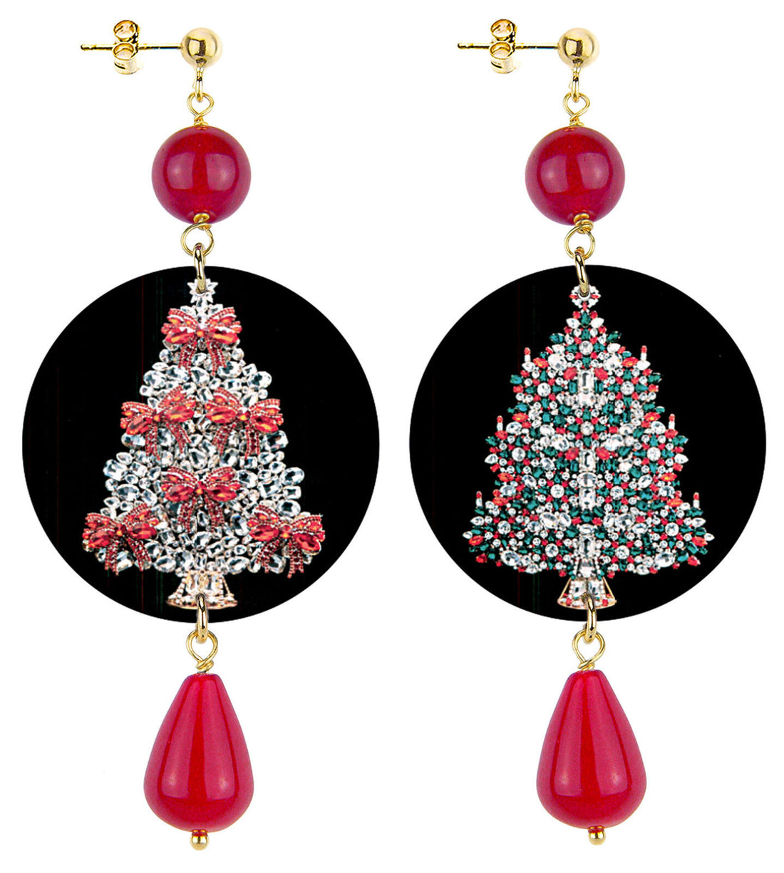 Orecchini Donna Lebole Circle Piccolo Albero Di Natale Pietra Rossa D/OR.358/ RUBINO
