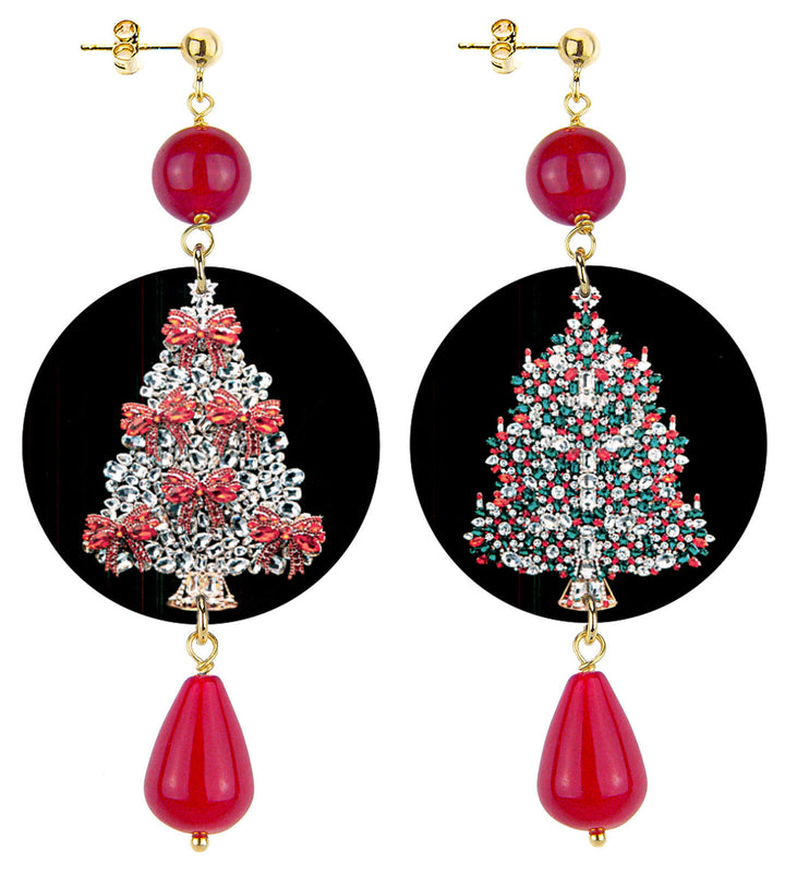 Orecchini Donna Lebole Circle Piccolo Albero Di Natale Pietra Rossa D/OR.358/ RUBINO