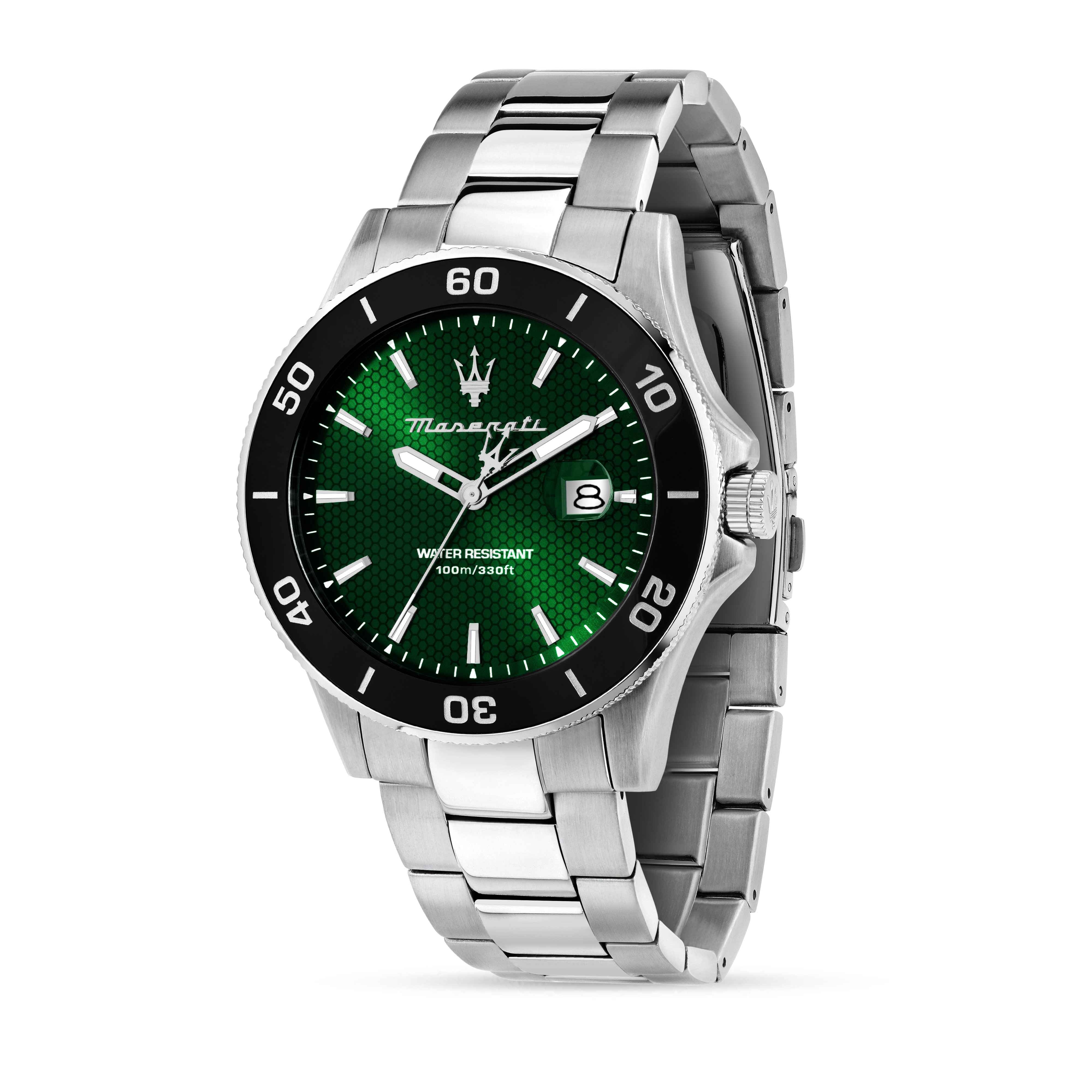 Orologio Uomo Maserati Acciaio Lucido Quarzo Solo Tempo Verde Data 100 M R8853100038