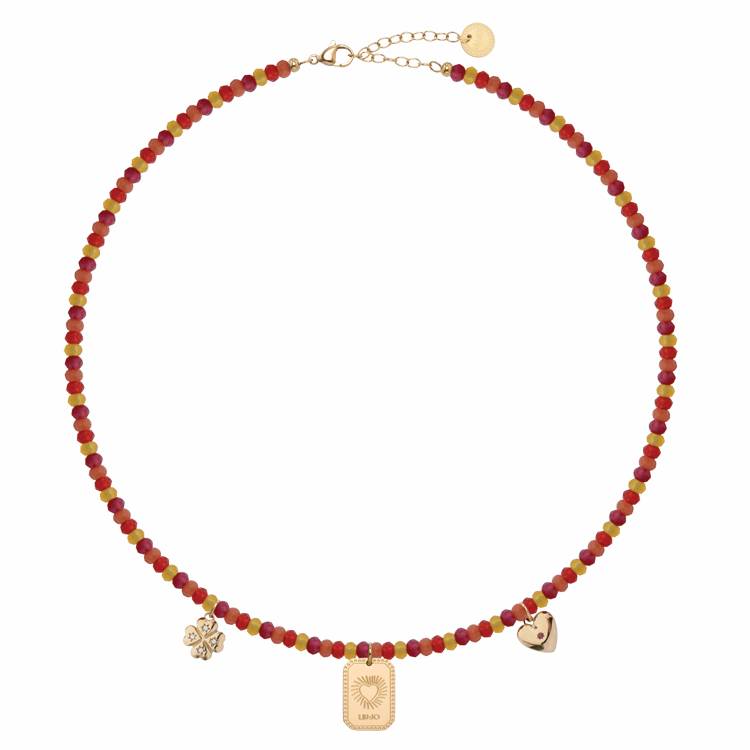 Collana Donna Liujo Acciaio Perline Rosse Charm LJ3155