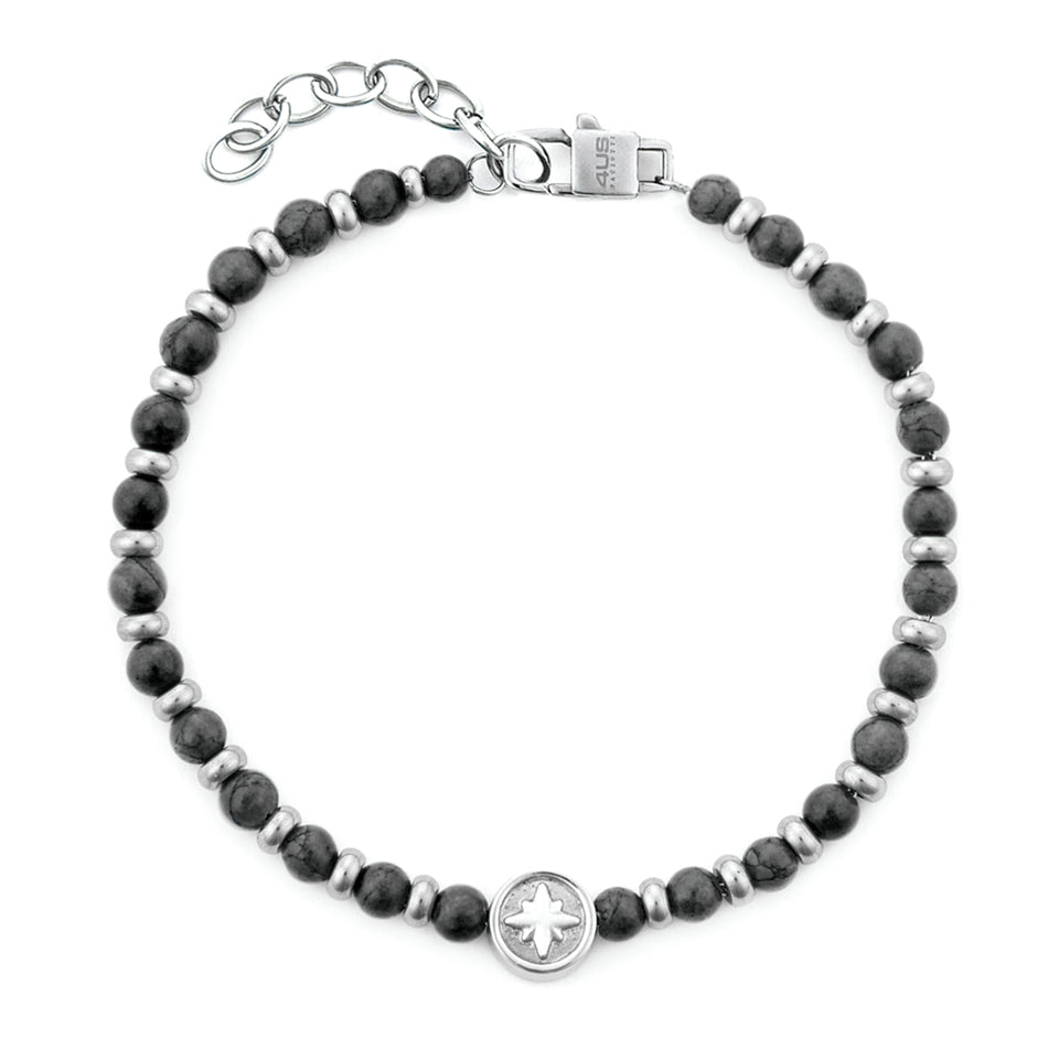 Bracciale 4US Cesare Paciotti Uomo Acciaio Rosa Dei Venti Biglie Nere 4UBR7542