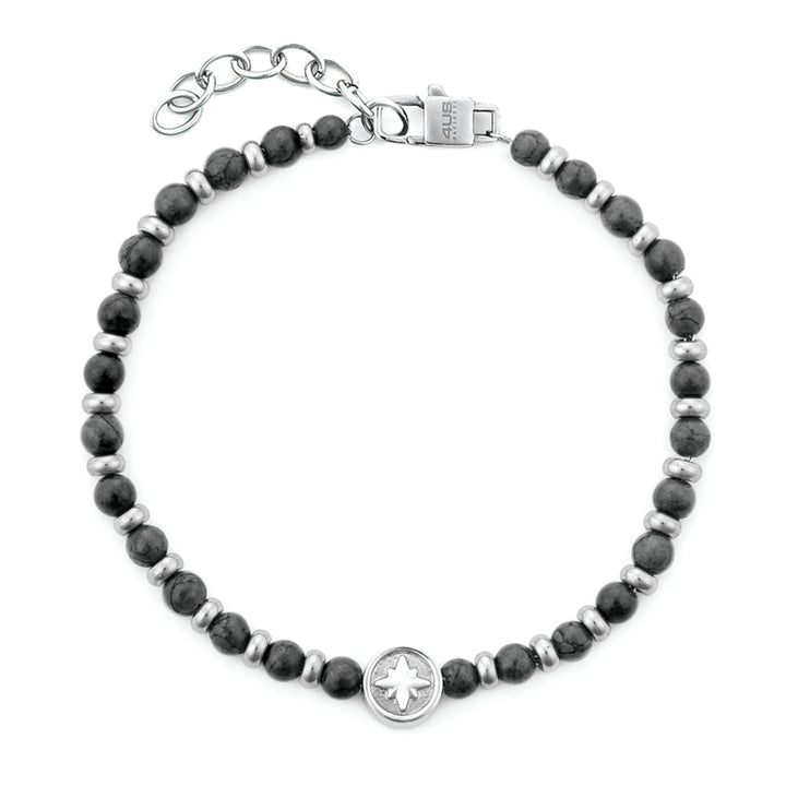 Bracciale 4US Cesare Paciotti Uomo Acciaio Rosa Dei Venti Biglie Nere 4UBR7542