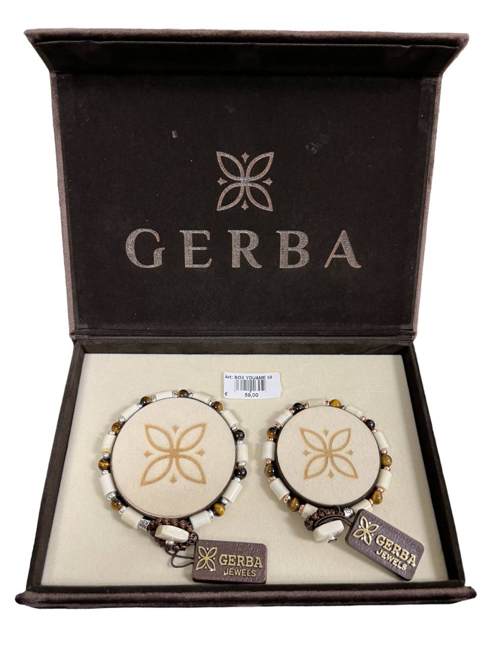 Bracciale Box Uomo Donna Gerba Argento 925 Elastico Pietra Bianca BOX YOU&ME 59