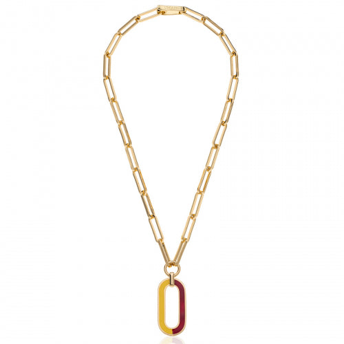 Collana Donna Unoaerre Bronzo Dorato Pendente Smaltato Rosso Giallo 525609