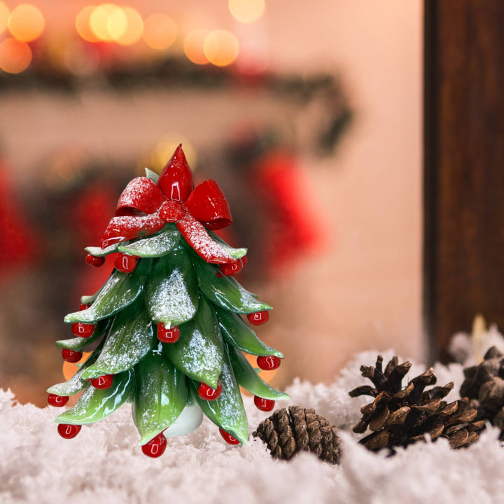 Albero di Natale Innevato Capodimonte Palline Rosso Fiocco 20cm CAP53