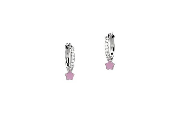 Orecchini Bambina Nanàn Argento 925 Cerchio Zirconi Smalto Rosa Clip NAN0363