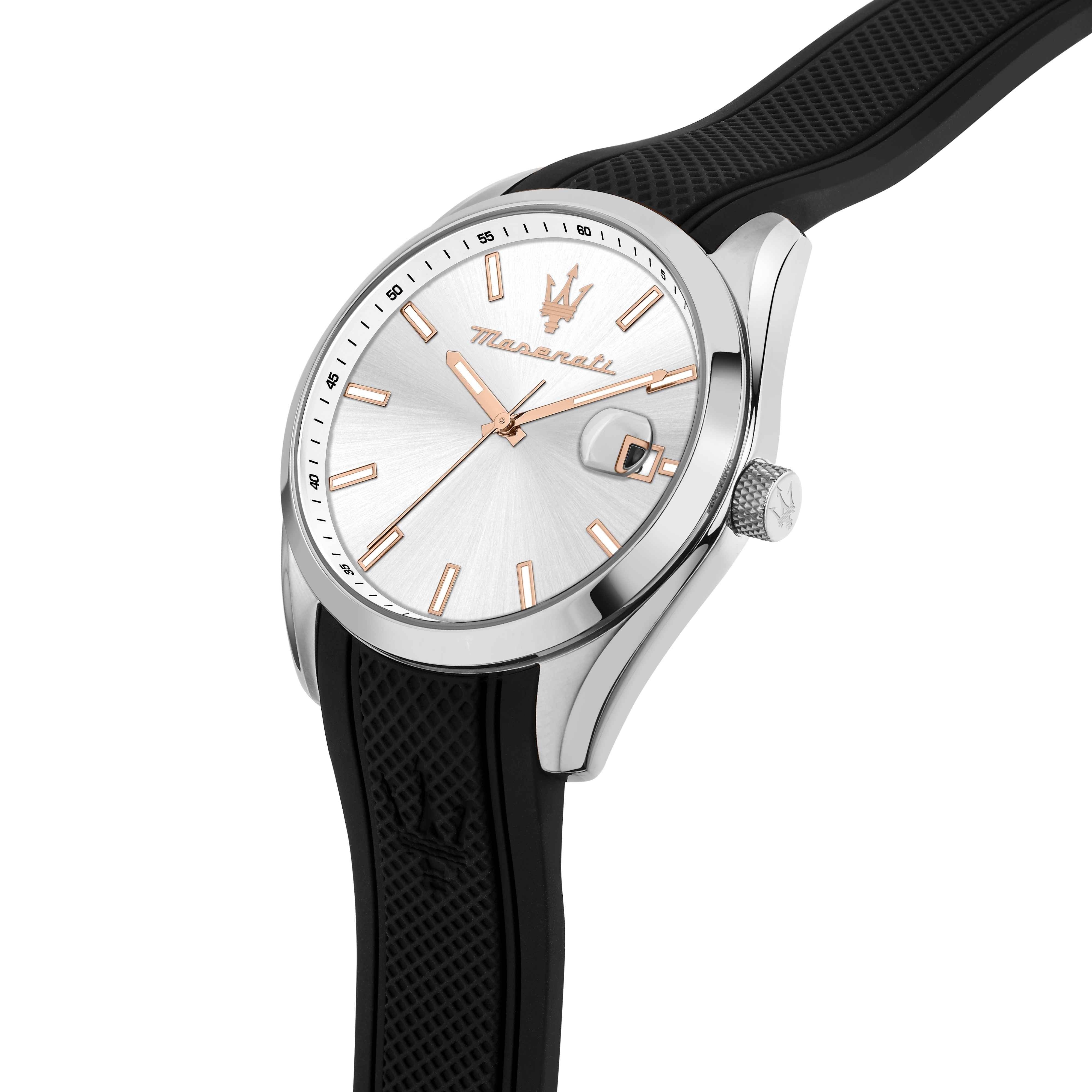 Orologio Uomo Maserati Acciaio Quarzo Solo Tempo Data Bianco Gomma Nero R8851151006