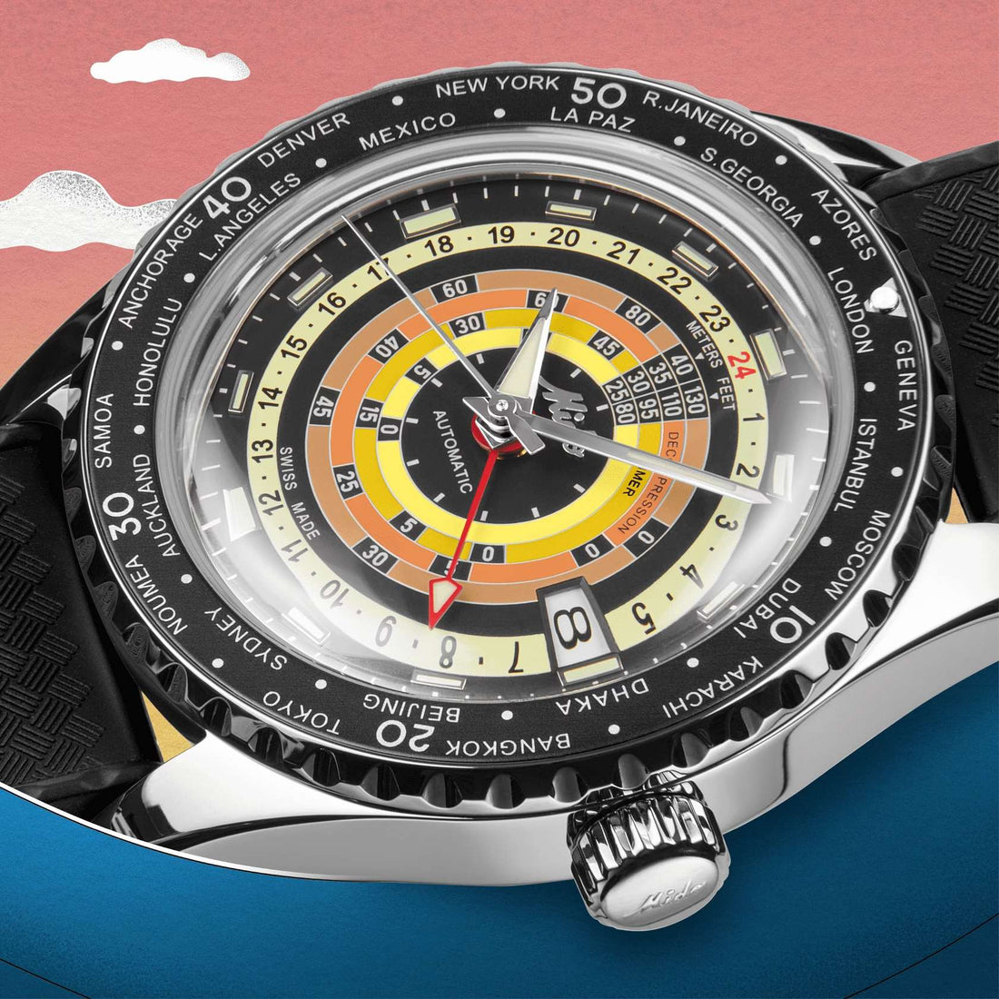 Orologio Uomo Mido Automatico GMT Ocean Star Decompression Data Nero M0268291705100