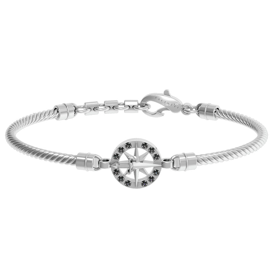 Bracciale Uomo Cesare Paciotti Argento Rosa Dei Venti Spinelli Neri JPBR5065B