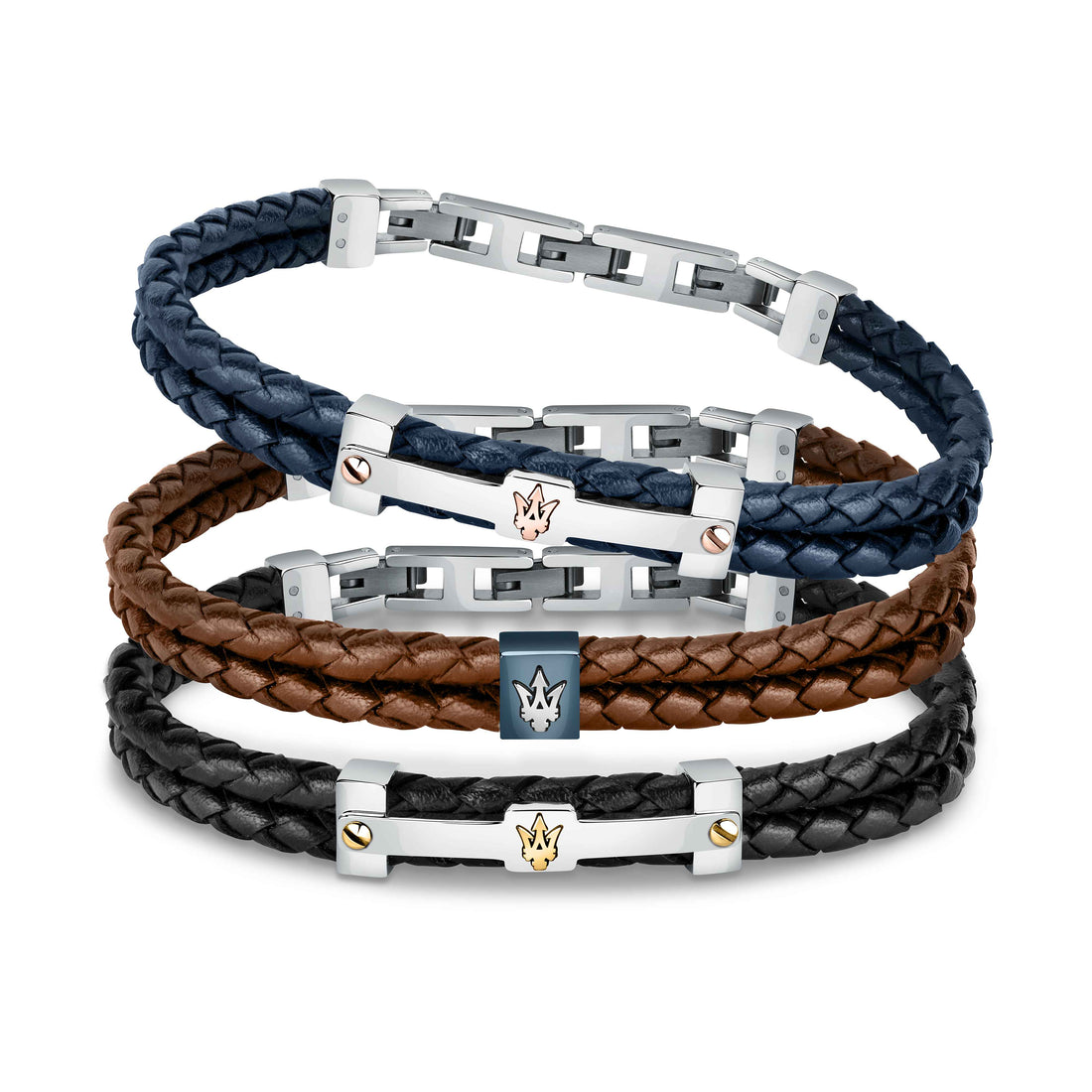 Bracciale Uomo Maserati Acciaio Pelle Rigenerata Intrecciata Targhetta JM422AVE10