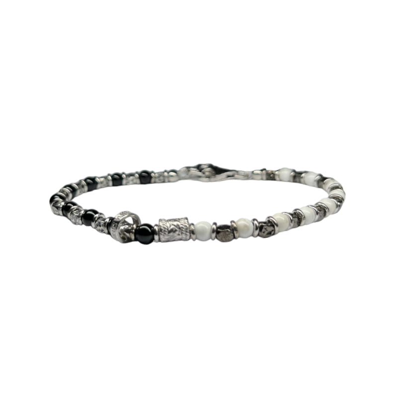 Bracciale Uomo Maria Cristina Sterling Argento 925 Agata Bianca Nera G4145