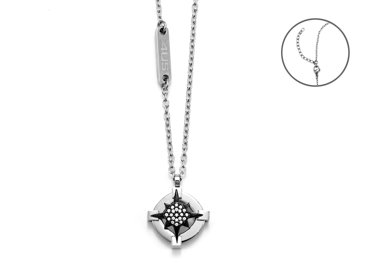 Collana Uomo 4US Cesare Paciotti Acciaio Rosa Dei Venti Zirconi Bianchi 4UCL5577