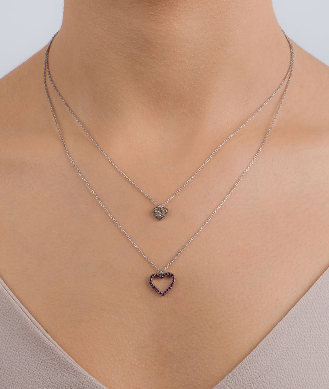 Collana Donna Kurshuni Argento 925 Dorato Cuore Vuoto Zirconi Rossi KX165-2Q0YG