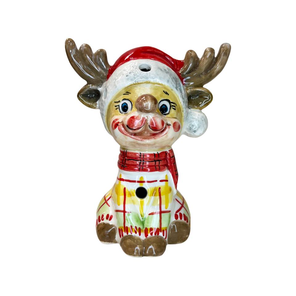 Renna Media Capodimonte Led Sciarpa Rossa 16cm CAP48