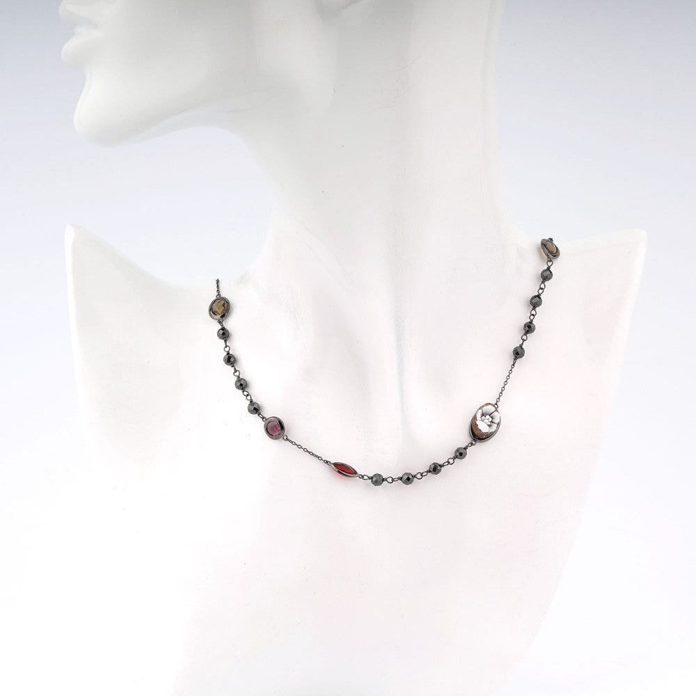 Collana Donna Cameo Italiano Argento Brunito 925 Girocollo Zirconi C16S-N