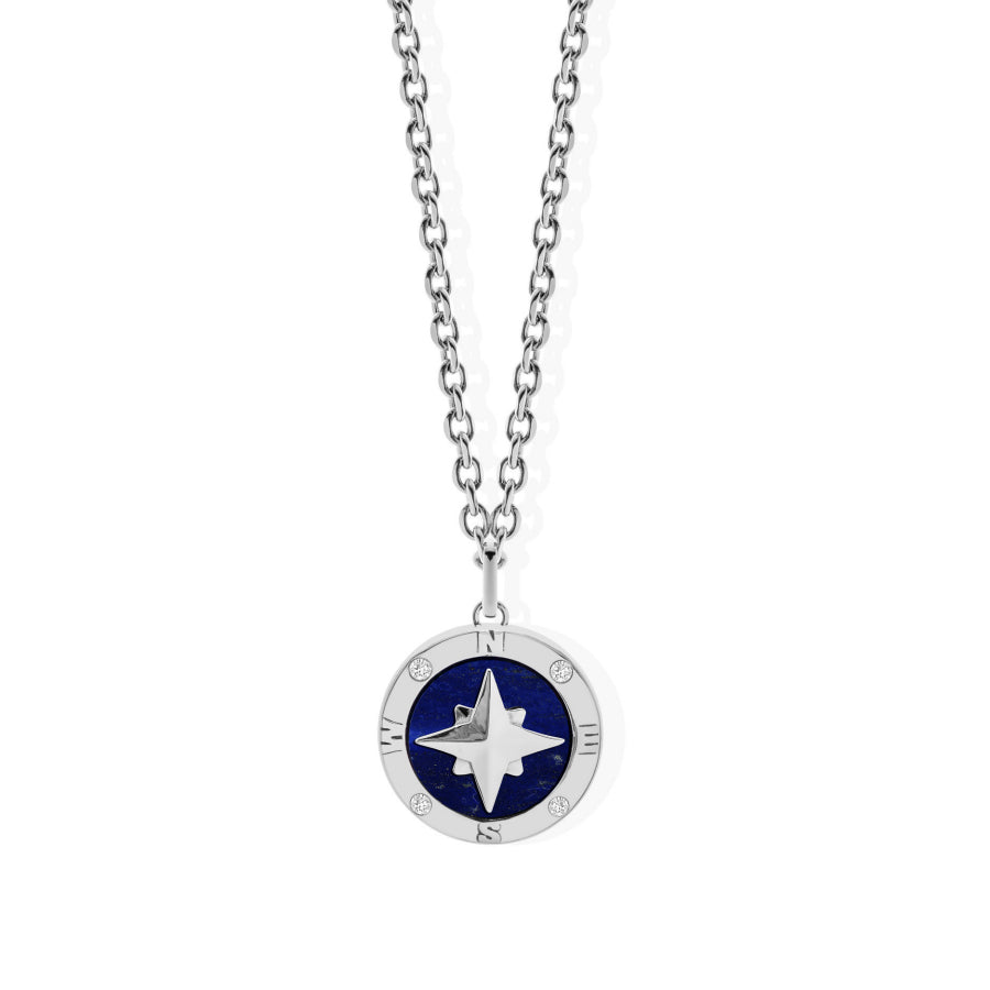 Collana Uomo Liu Jo Acciaio Rosa Dei Venti Blu Cobalto Zirconi Bianchi MLJ545