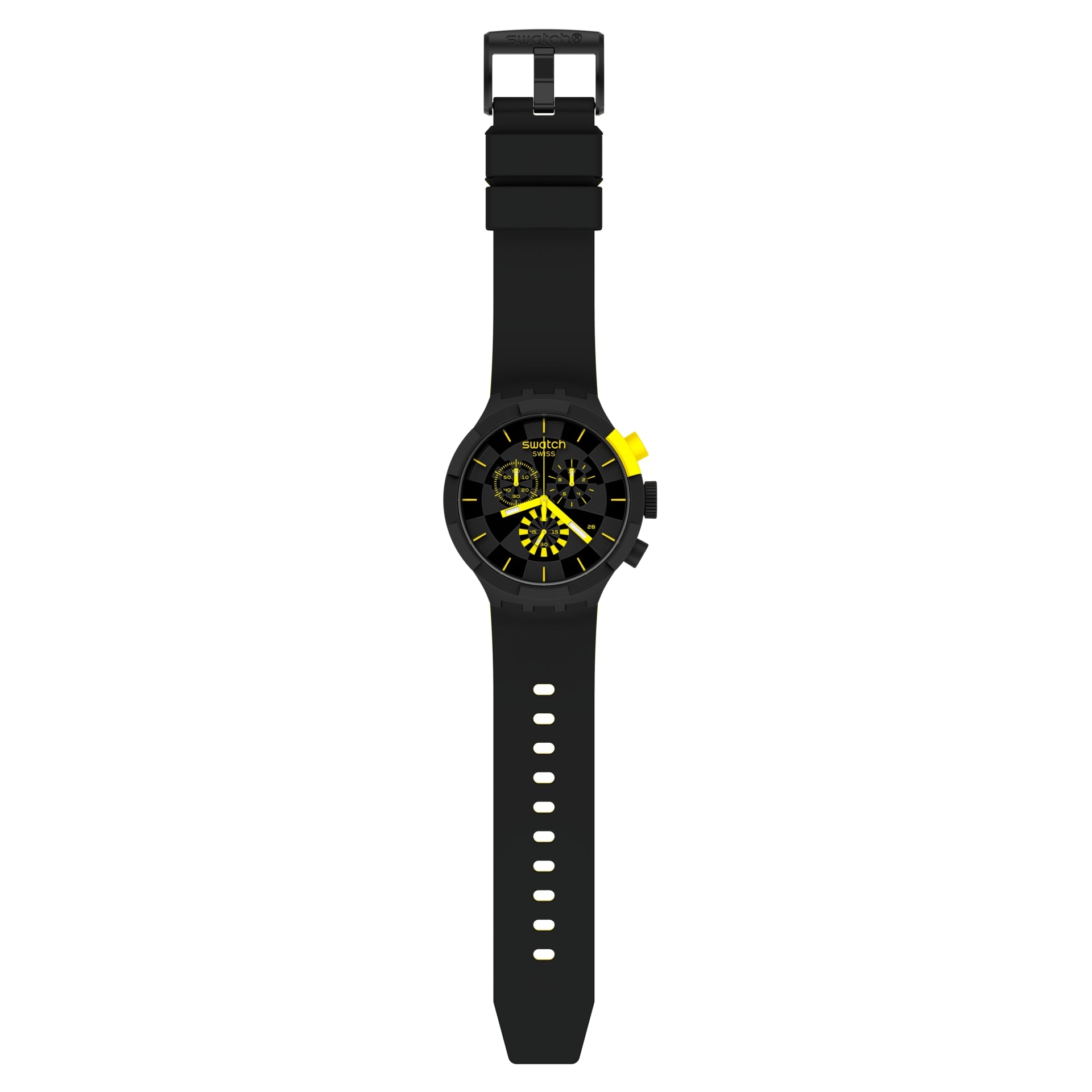 Orologio Uomo Swatch Big Bold Quarzo Cronografo Silicone Gomma Giallo Nero SB02B403