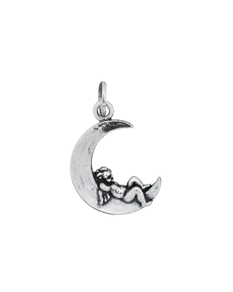 Charm Donna Giovanni Raspini Argento 925 Luna Con Angelo Realizzato A Mano 06099