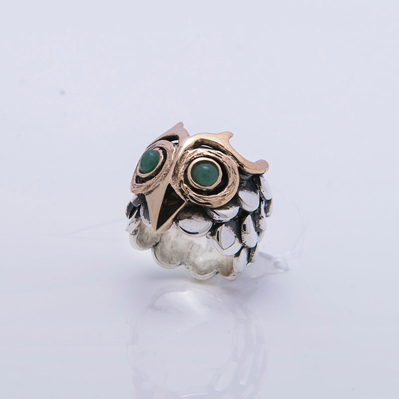 Anello Donna Nemoris Argento 925 Civetta smeraldo  HAS03S Misura 16