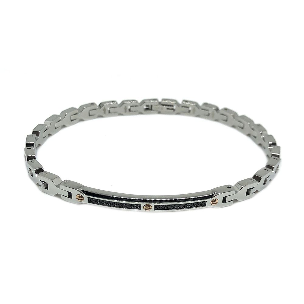 Bracciale Uomo Acciaio Zancan Targa Zirconi Neri EHB191