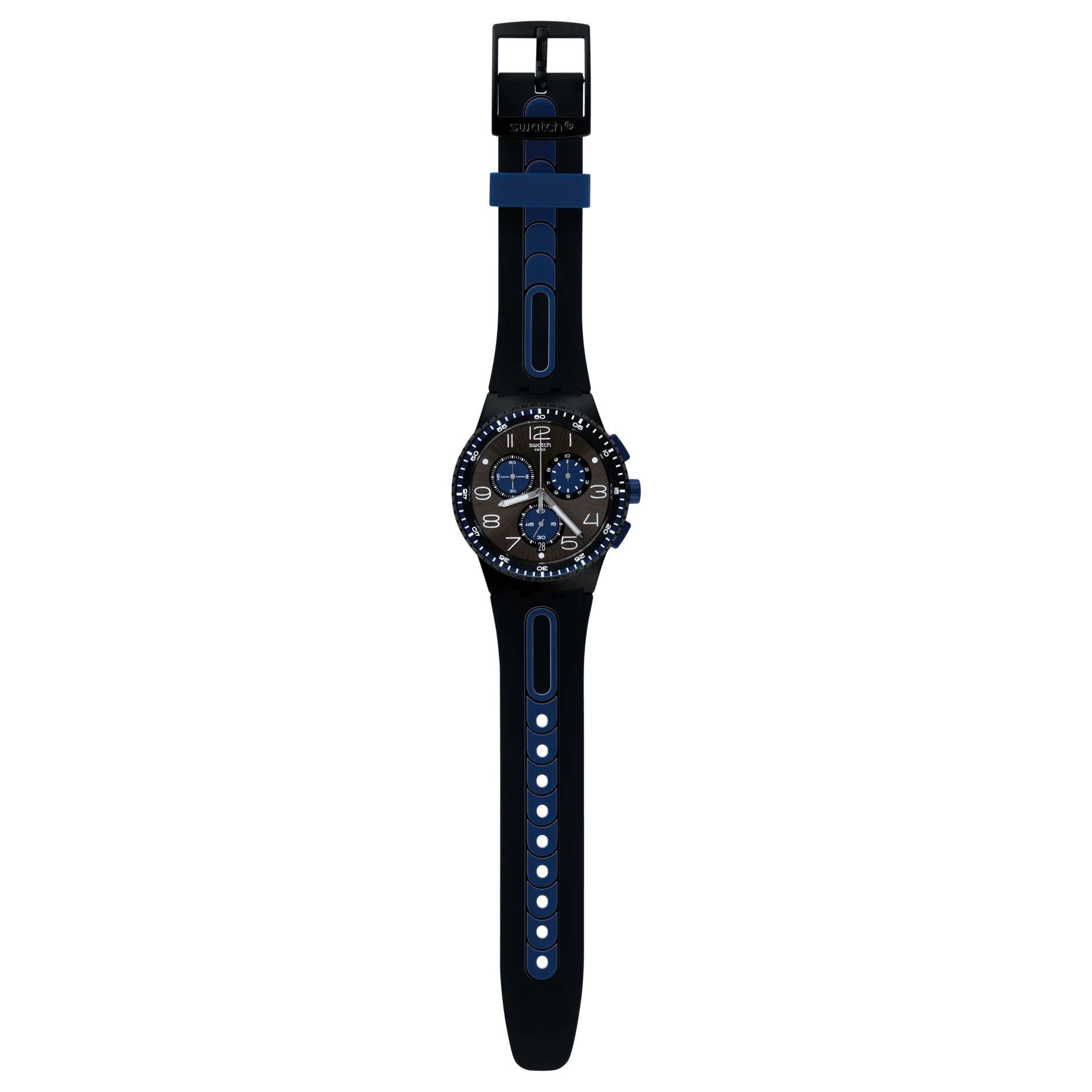 Orologio Uomo Swatch Kaicco Quarzo Cronografo Data Blu Nero SUSB406