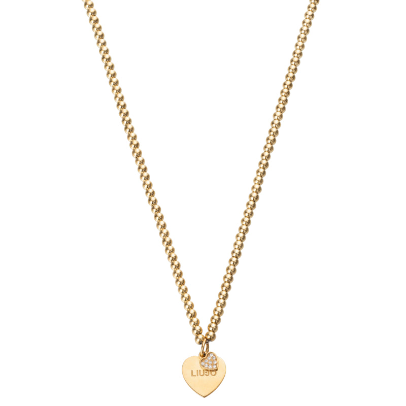 Collana Donna Liu Jo Acciaio Dorato Maglia Biglie Cuore Zirconi Bianchi LJ2166