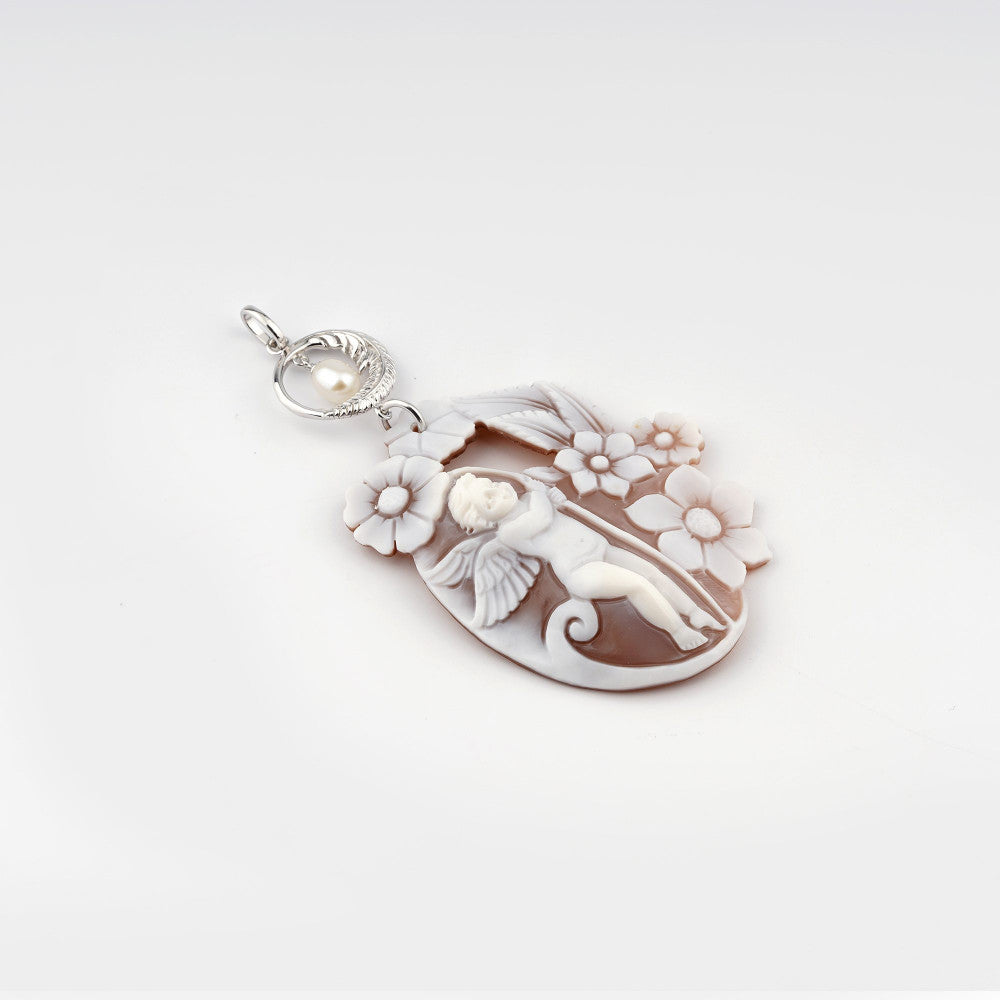 Pendente Donna Cameo Italiano Argento Dorato 925 Dea Incisa Cammeo Marrone PPR3-G