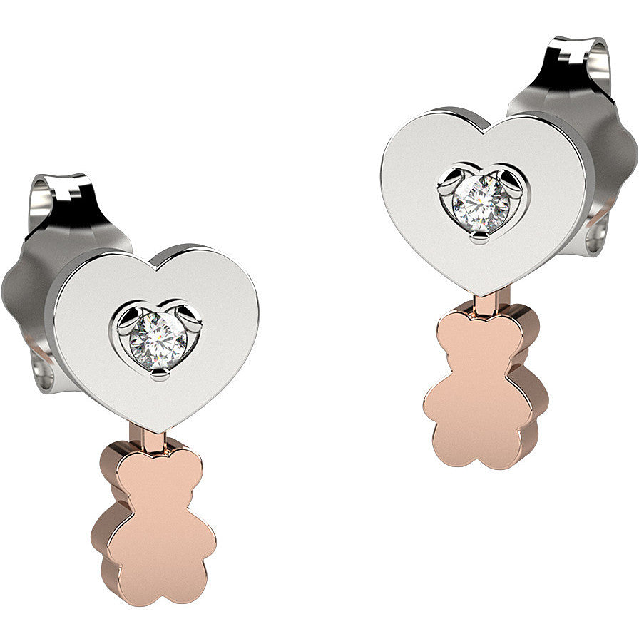 Orecchini Bambino Nanàn Argento 925 cuore Con Zircone Pendente Orso Rosa NAN0205
