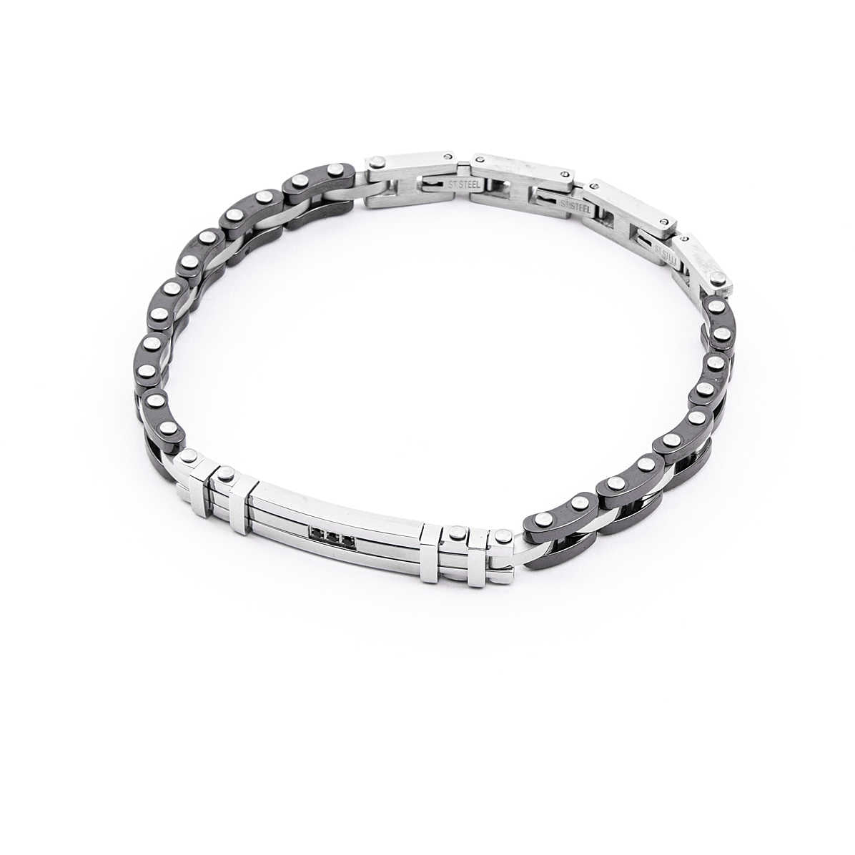Bracciale Uomo 4US Cesare Paciotti  acciaio con maglie ceramica nera 4UBR4119