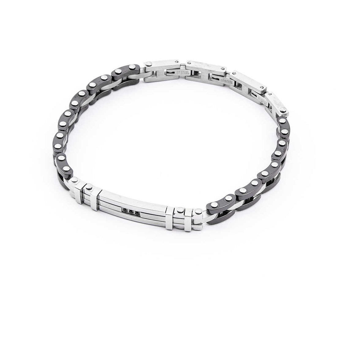 Bracciale Uomo 4US Cesare Paciotti  acciaio con maglie ceramica nera 4UBR4119