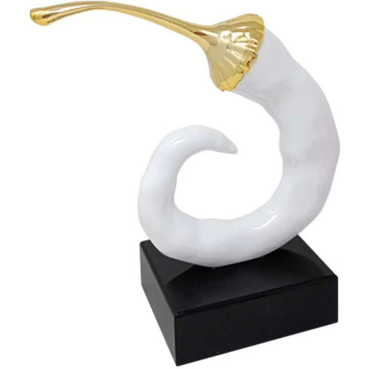Scultura Peperoncino Bianco Oro 14x17 cm Base Nera PP0338/1