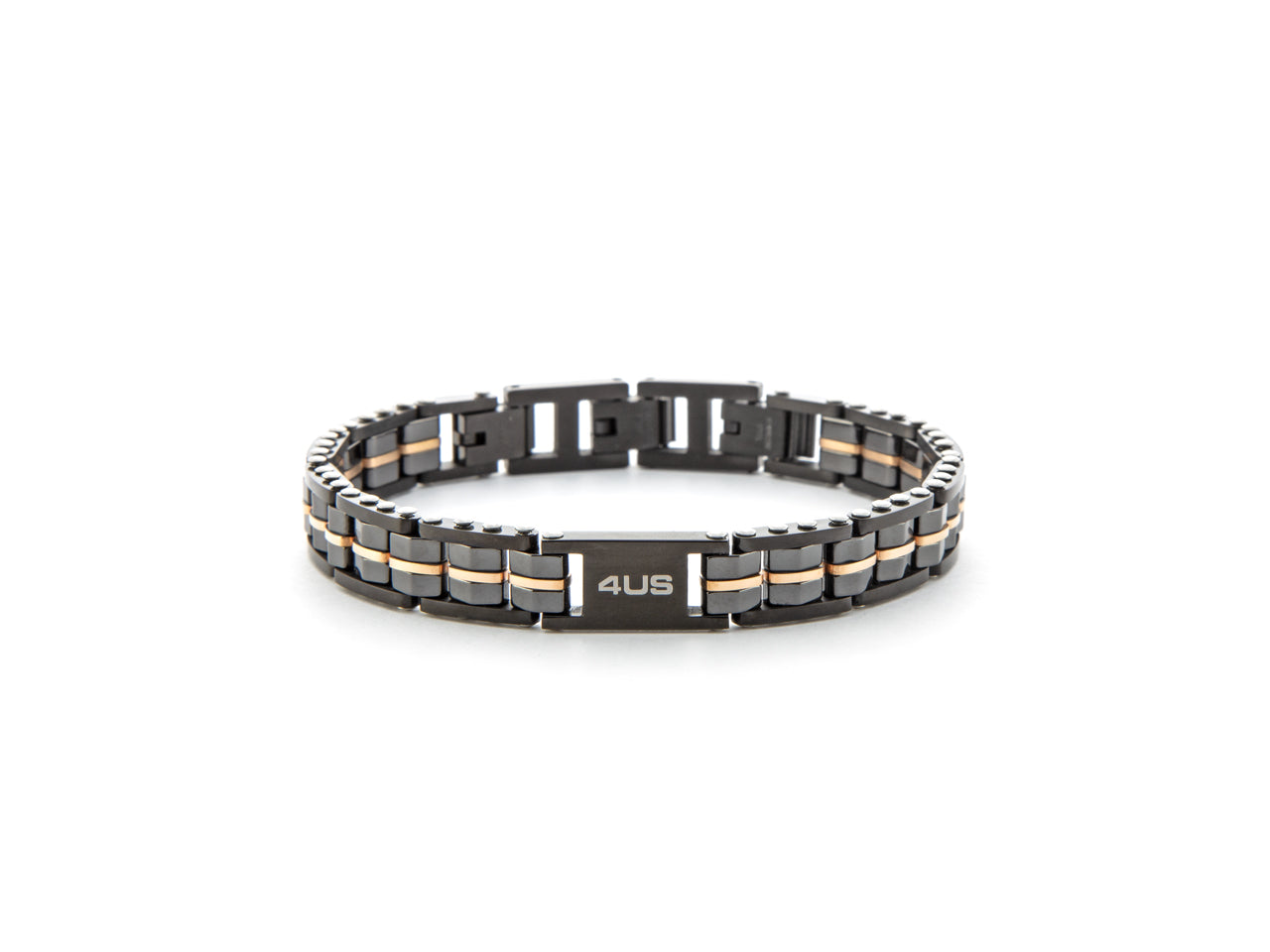 Bracciale Uomo 4US Cesare Paciotti Maglia Acciaio Nero Linea Rosè Ceramica Nera 4UBR6183