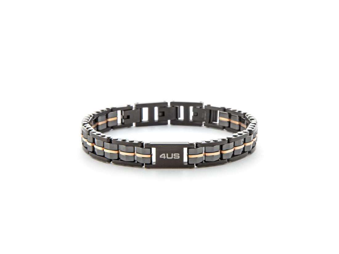 Bracciale Uomo 4US Cesare Paciotti Maglia Acciaio Nero Linea Rosè Ceramica Nera 4UBR6183