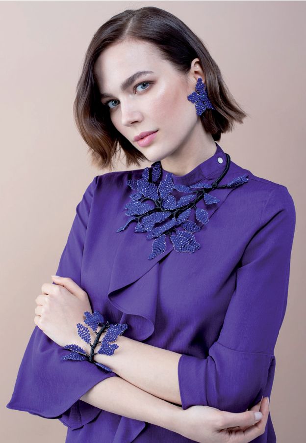 Orecchini Donna Ottaviani Fiore Foglie Micropietre Blu 500138O