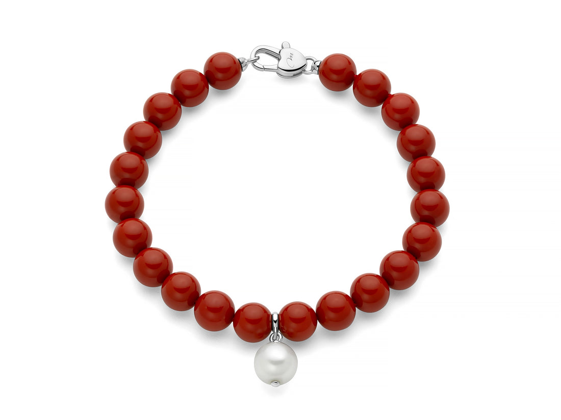 Bracciale Donna Elastico Miluna Agglomerato Corallo Rosso Perla  PBR3735