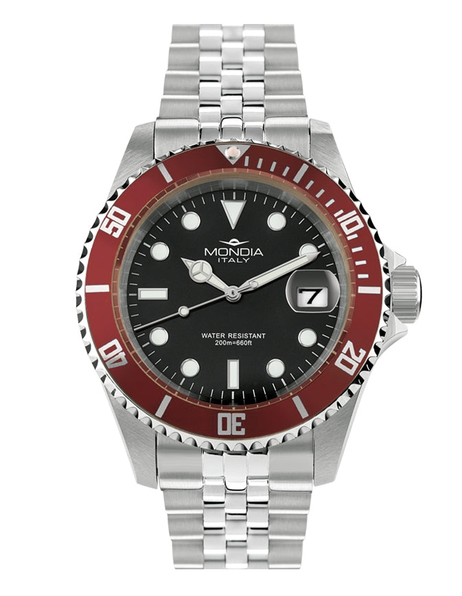 Orologio Uomo Acciaio Mondia Data Ghiera Rossa cinturino jubilee MI-785-SSRD-BK-GB