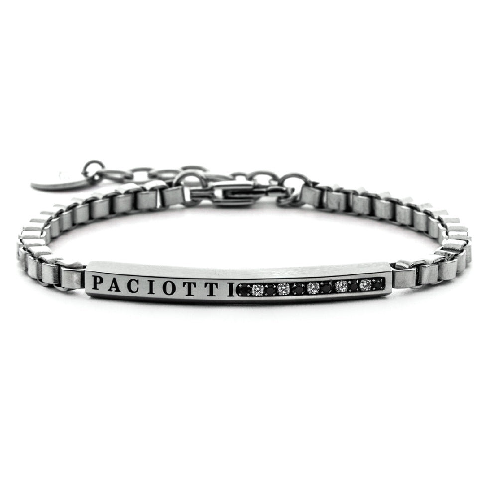 Bracciale 4US Cesare Paciotti Targhetta Acciaio Zirconi Bianchi Neri 4UBR7561
