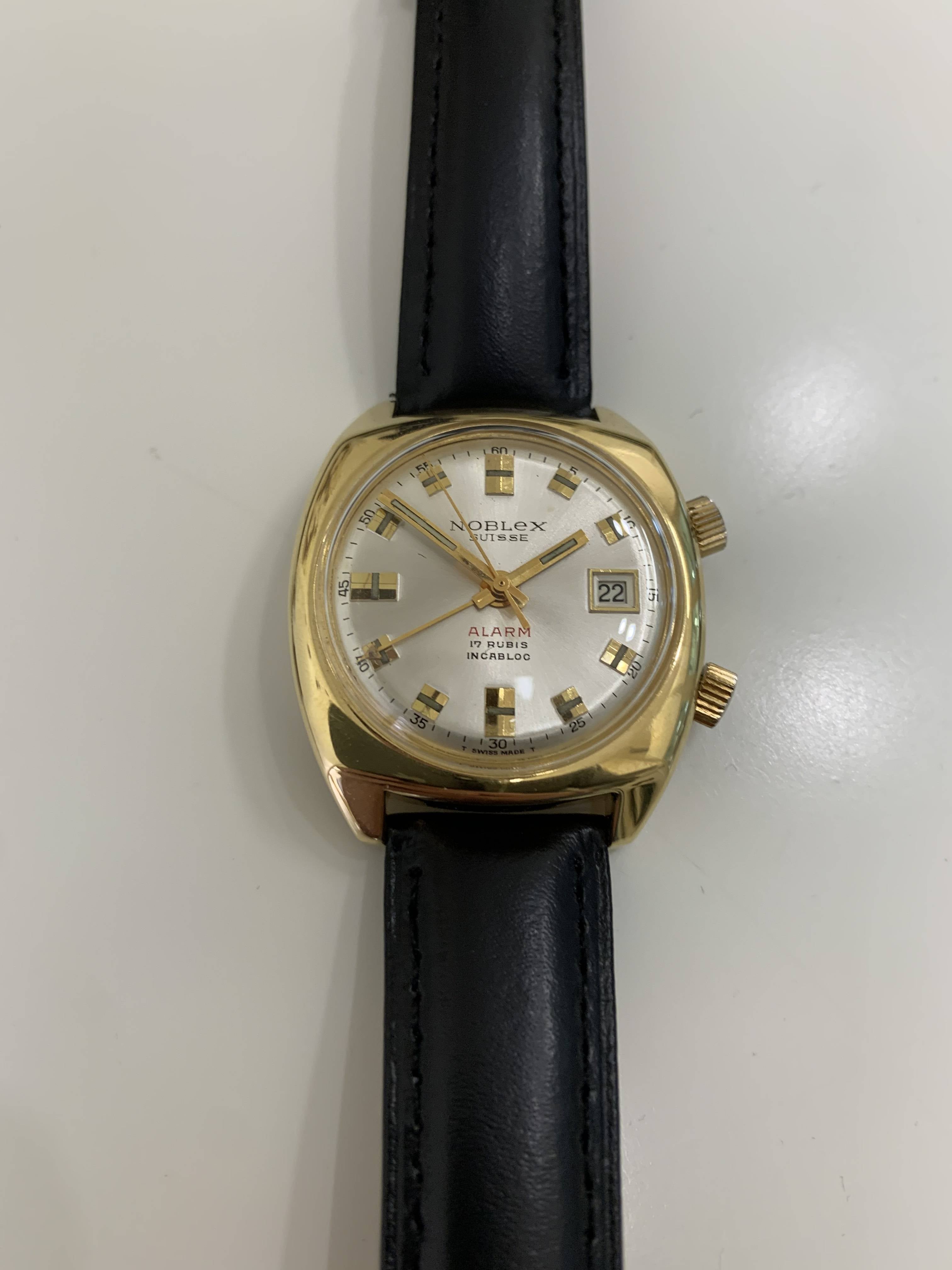 Orologio Uomo Vintage Noblex Carica Manuale Svegliarino Allarme Dorato Data