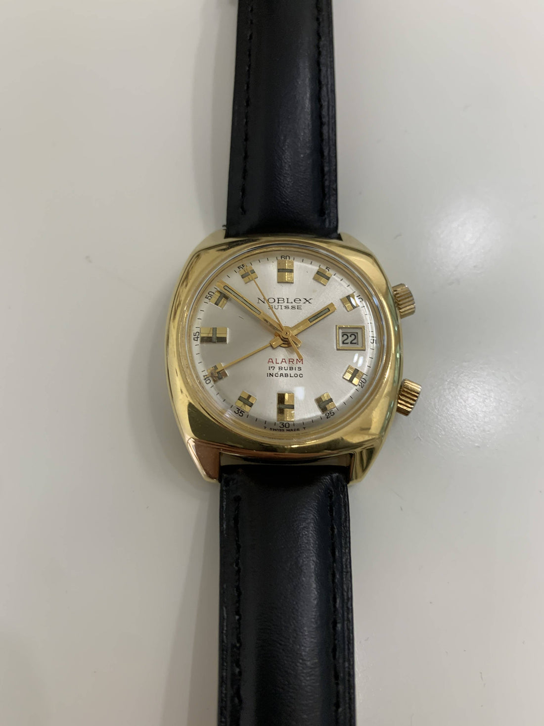 Orologio Uomo Vintage Noblex Carica Manuale Svegliarino Allarme Dorato Data
