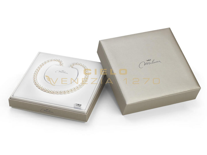 Collana Girocollo Perle Miluna Chiusura In Oro Bianco e 2 sfera  centrali sfaccettate PCL6748