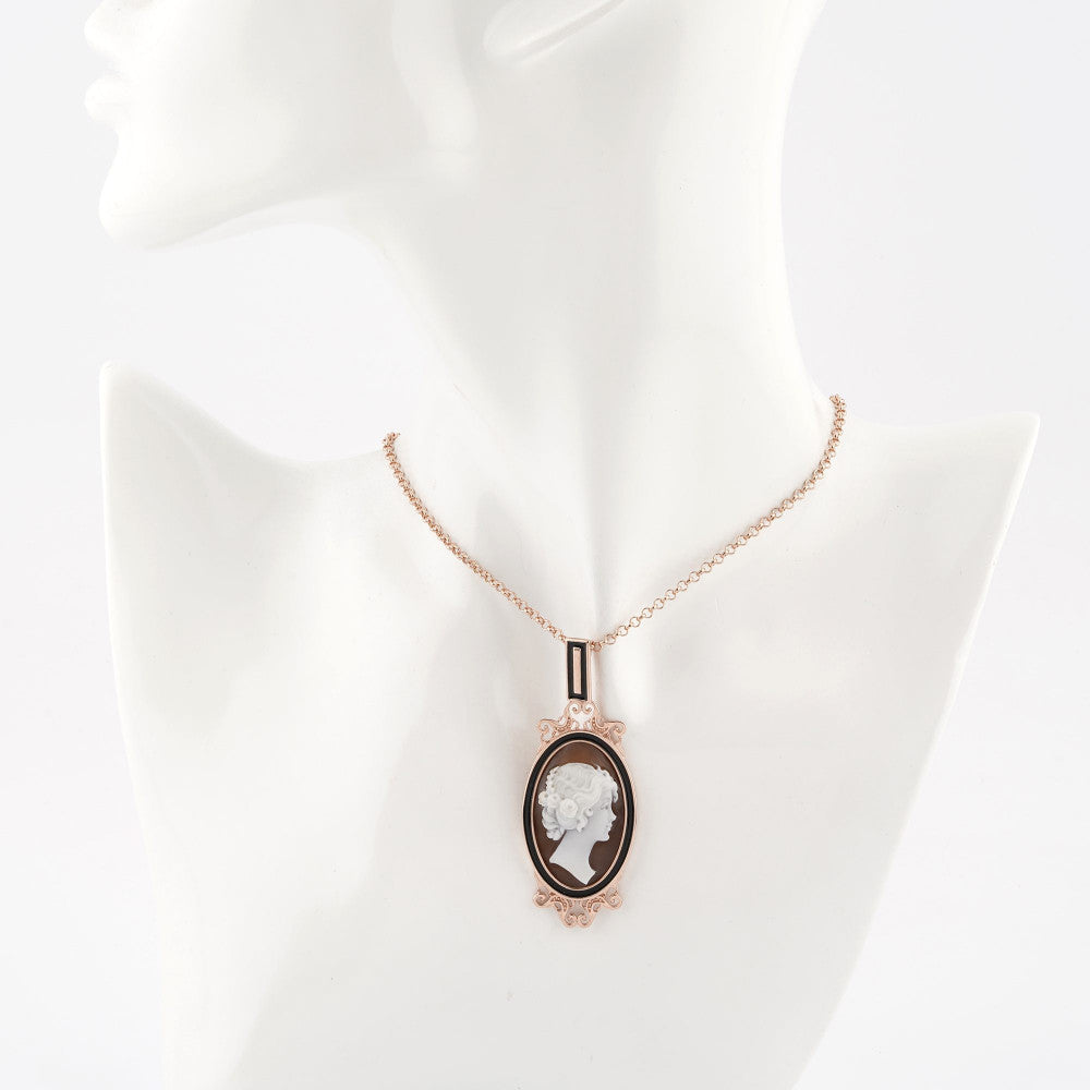 Pendente Donna Cameo Italiano Argento Rosè 925 Dea Incisa Cammeo Rosso P137PM-R