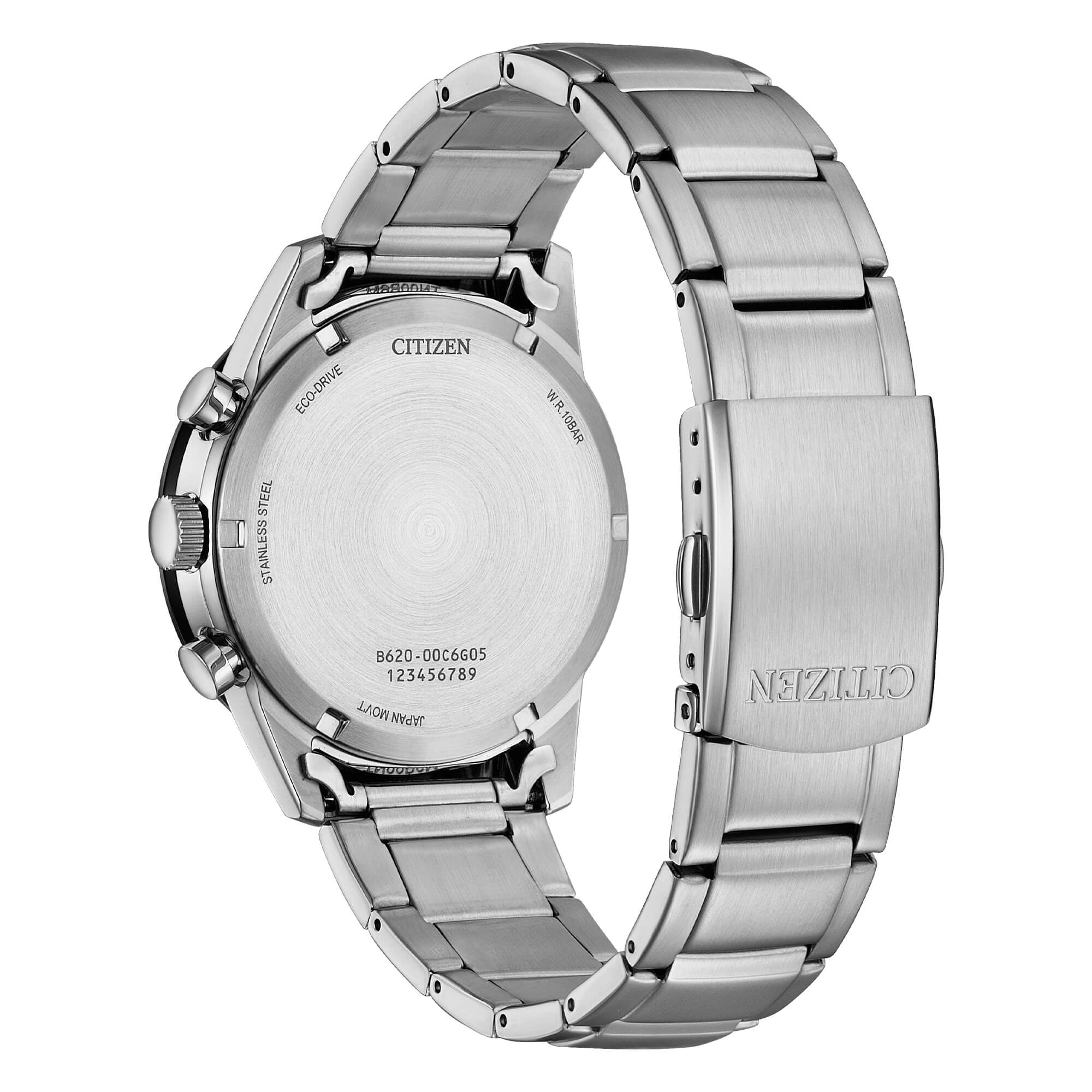 Orologio Uomo Citizen Blu Nero Eco-Drive Cronografo Acciaio Data CA4624-56L