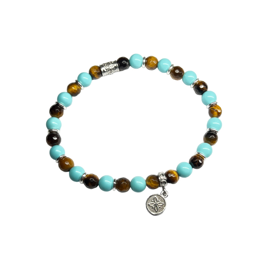 Bracciale Uomo Gerba Argento 925 Pietre Occhio di Tigre Marrone Turchese COD.720
