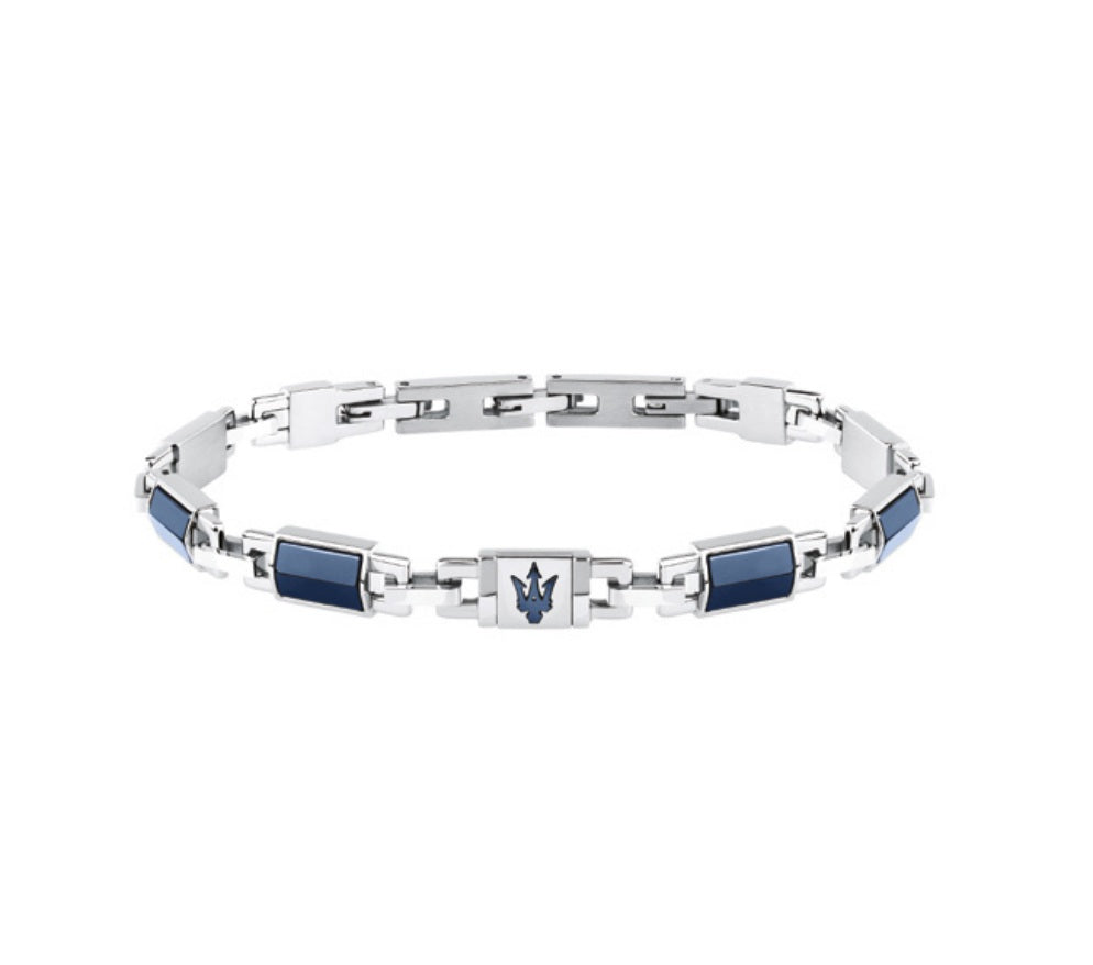 Bracciale Uomo Acciaio Ceramica Blu Maserati Logo Centrale JM425ATZ70