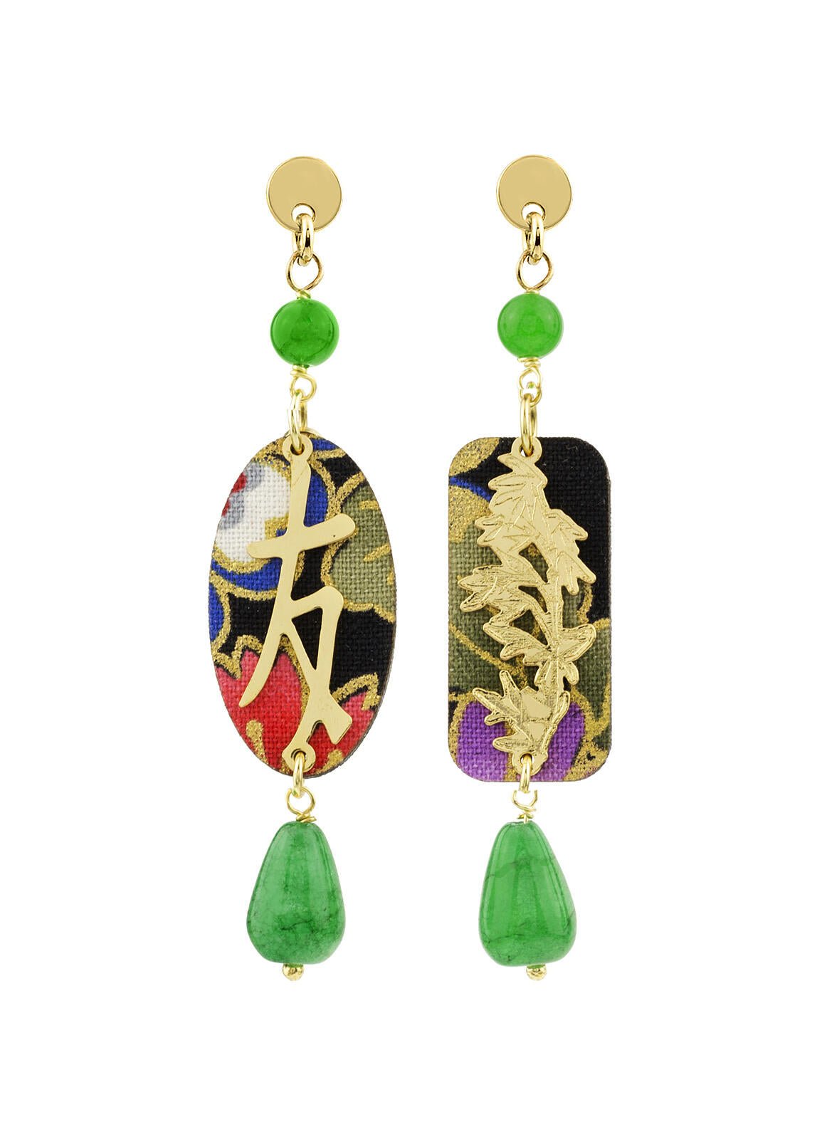 Orecchini Donna Lebole Tessuto Nero Legno Kanji Mini Amicizia KJM/S/AMI Verde