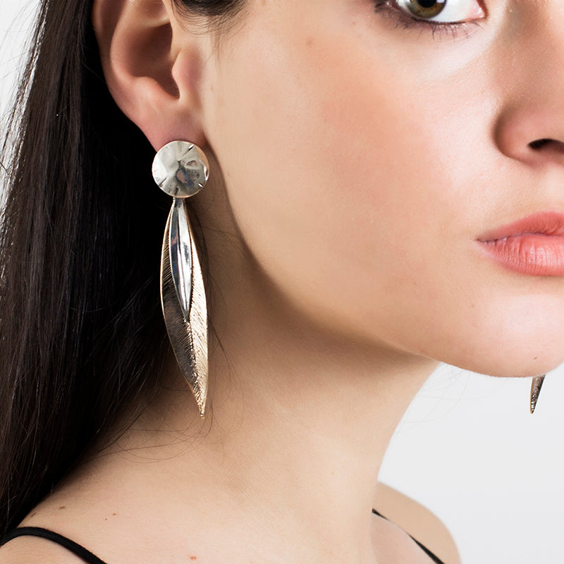 Orecchini Donna Nemoris Argento 925 Bronzo Rosè Foglie Bosco Grandi BOF06