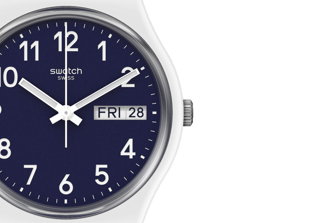Orologio Unisex Bambino Swatch Blu Tessuto Navy Light Bianco Quarzo GW715
