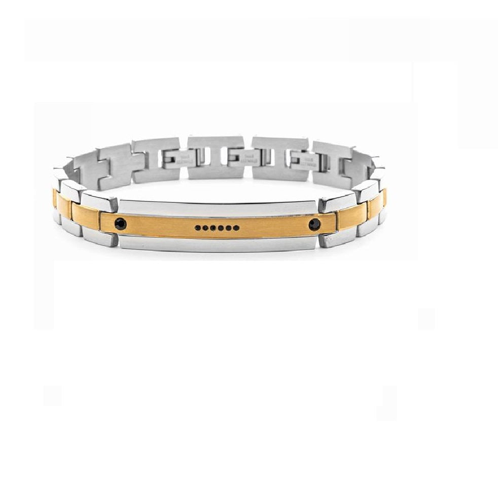Bracciale Uomo 4US Cesare Paciotti Acciaio Maglia Lucida Zirconi Neri 4UBR5640